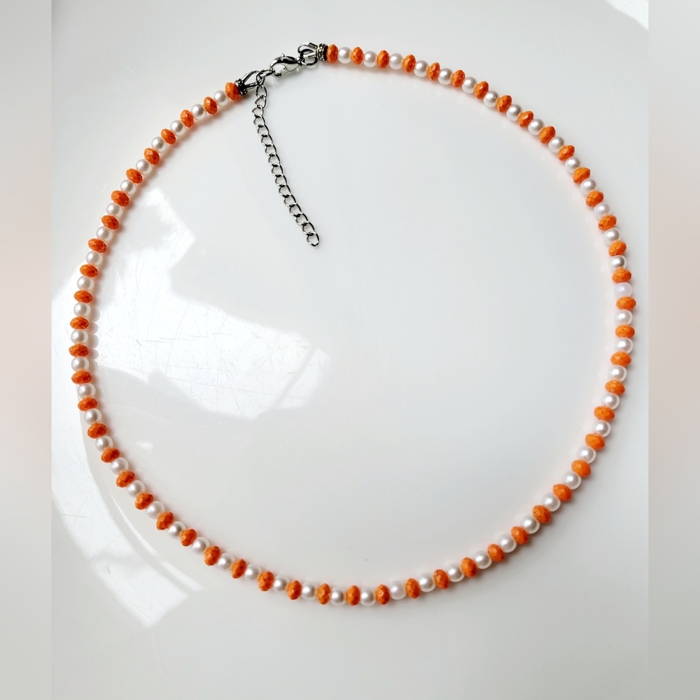 Handmade Choker Necklace (combnof orange and white)